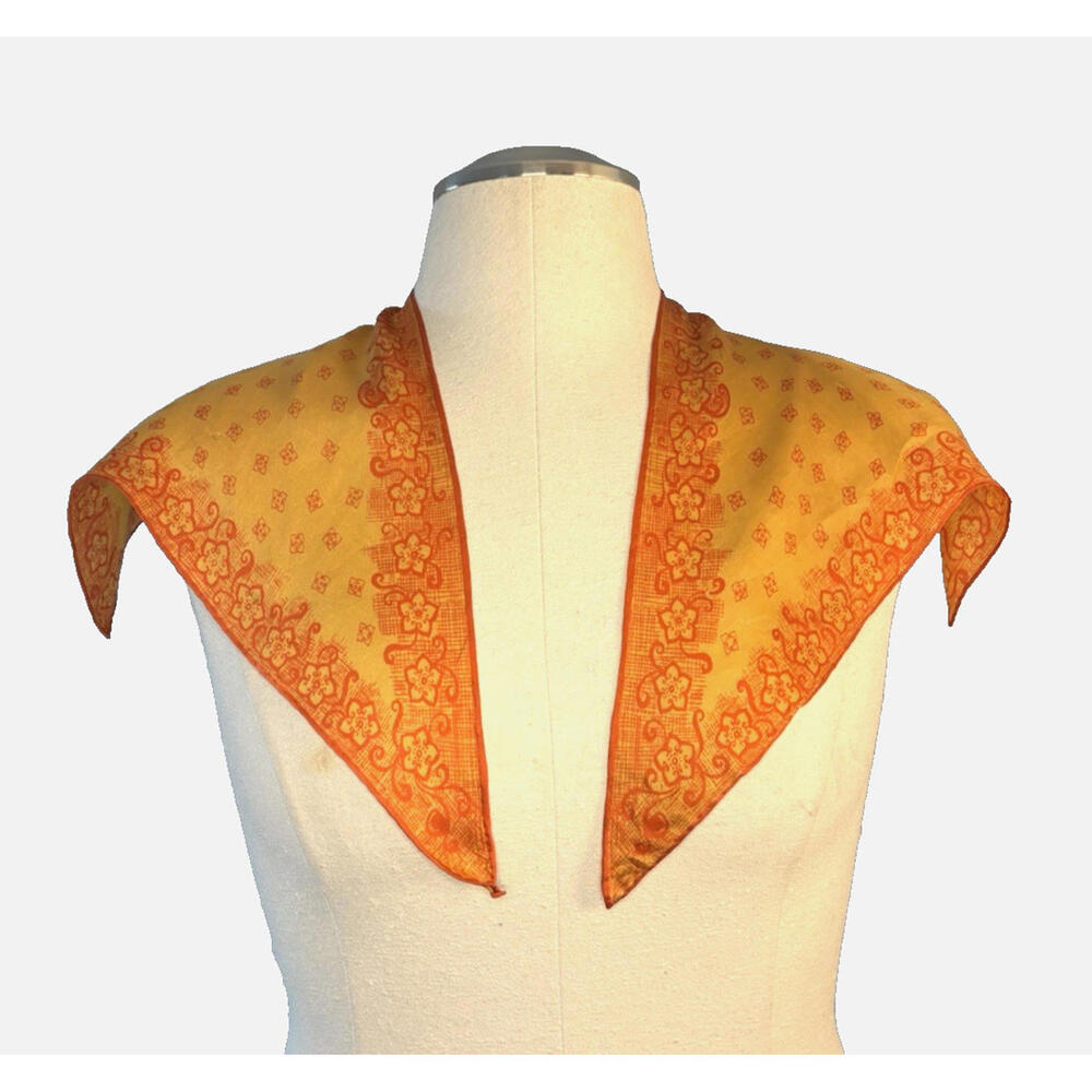 Women's Orange Yellow Silk Hand Rolled Collar Scarf 16" Sq EUC
